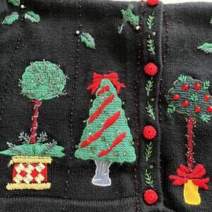 OHI Christmas Sweater Vest Womens Large Beads, Embroidery Rhinestones, XMAS